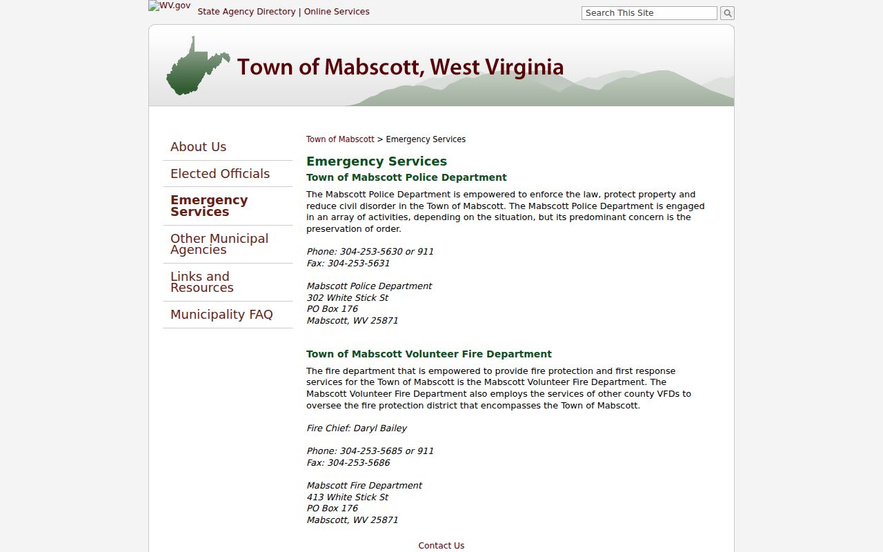 Mabscott criminal records police contact page