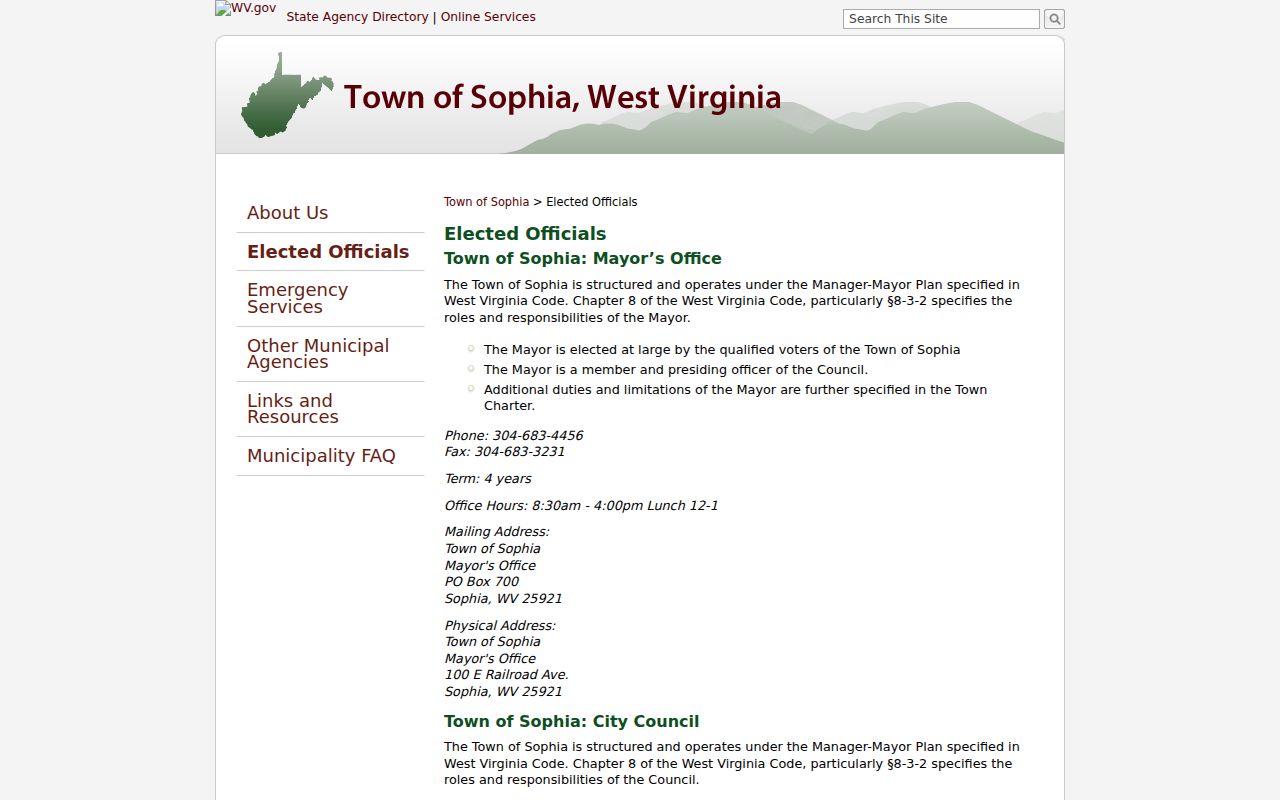 Sophia criminal records Railroad Avenue town office contacts