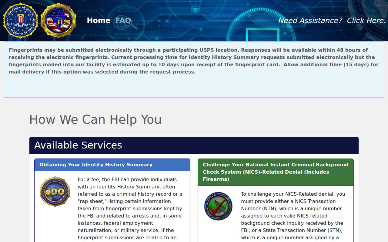FBI own-record portal for Raleigh County criminal history review