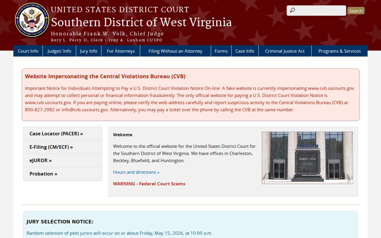 Southern District federal court source for Raleigh County criminal records