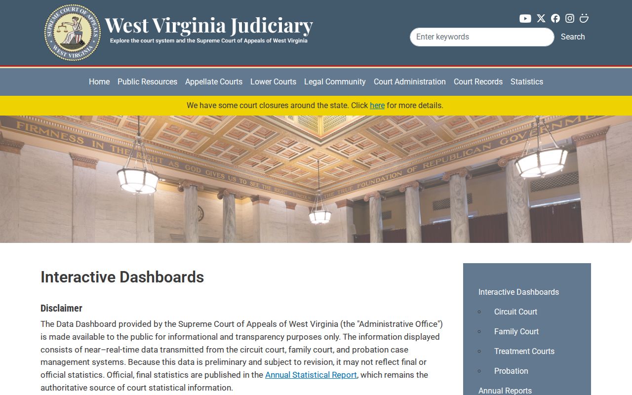 West Virginia court dashboard for Raleigh County criminal court records
